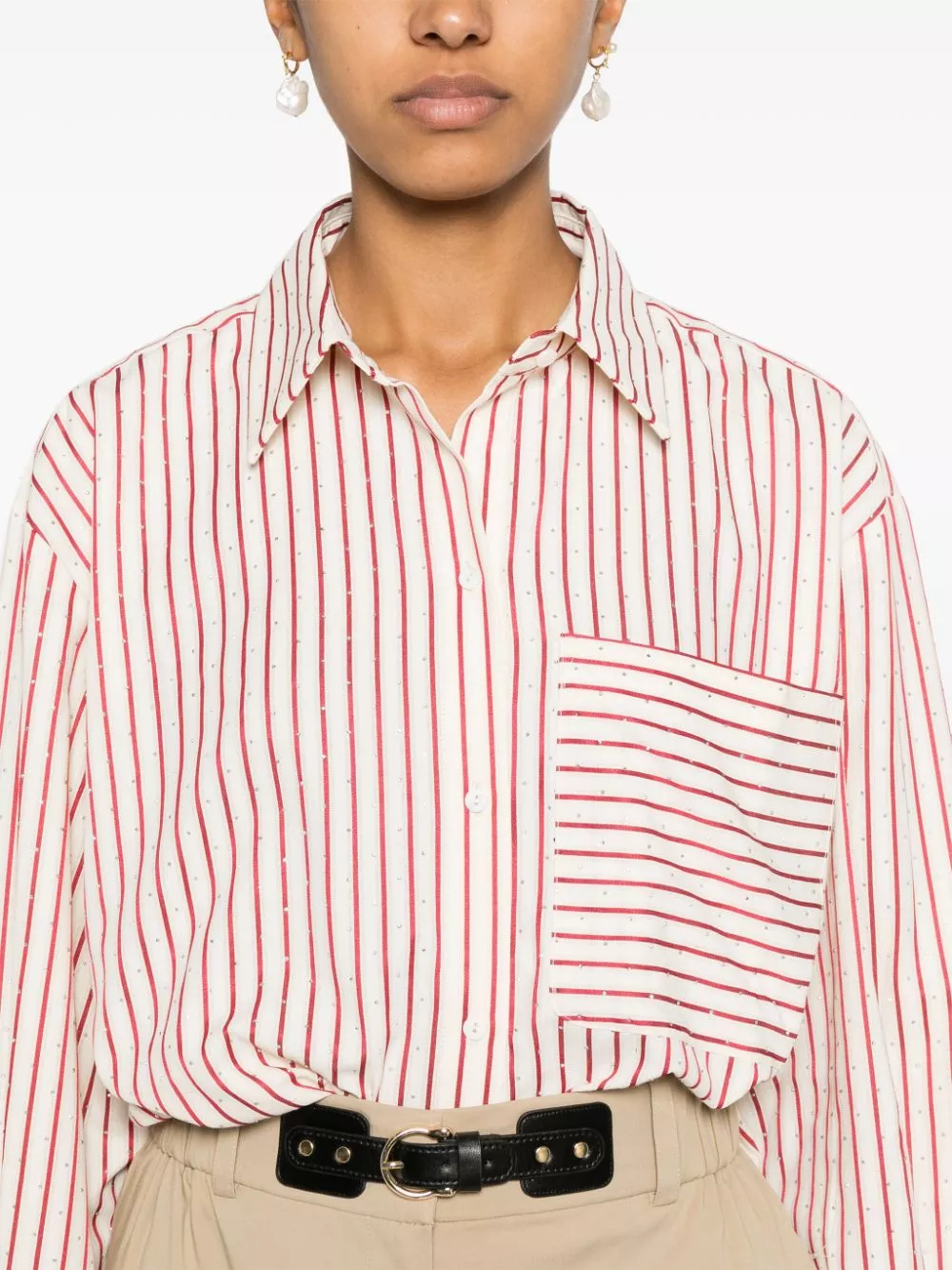 Affordable Maje striped rhinestone shirt Women 0129