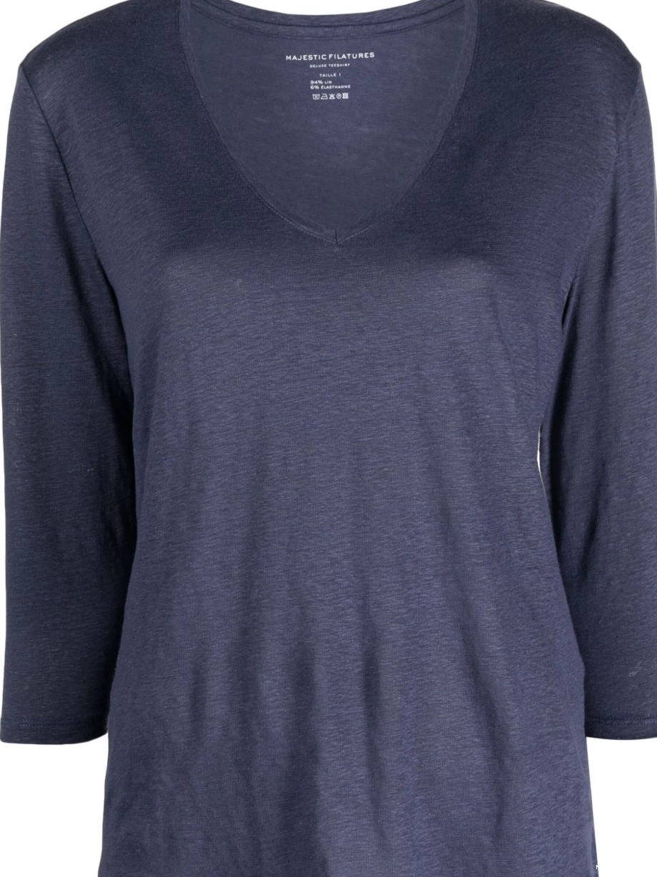 Affordable Majestic linen-blend V-neck Filatures T-shirt Women 0217